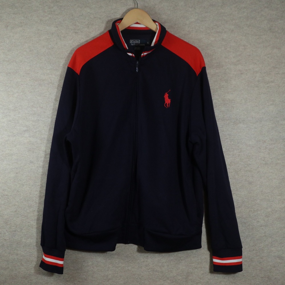 Polo Ralph Lauren Track Jacket XL Navy Red Y2K Embroidered Pony Logo